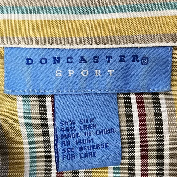 Doncaster Sport Shirt Womens 12 Silk Hidden Button Up Striped Multi-Color LS - Picture 4 of 9